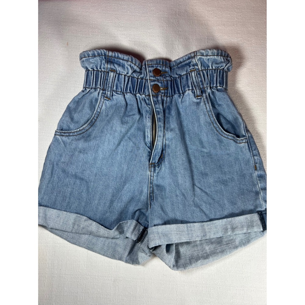 See Thru Soul Womens High Waisted Paperbag Denim Shorts Light Wash Blue Size 24